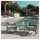 $93 DECMICO Rattan Rocking Chair Set with Cushions & Coffee Table in BROWN