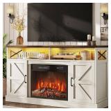 $200 YGEOMER 59in TV Stand with Fireplace, LED Lights, BROWN