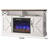 $200 YGEOMER 59in TV Stand with Fireplace, LED Lights, BROWN