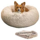 Best Friends by Sheri Shag Donut Pet Bed with Matching Throw Blanket, Sm/Med