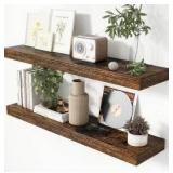 Heimlove 48 Inch Floating Shelves for Wall 8 Inch Deep Rustic Brown Shelves, Set of 2