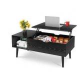 OLIXIS Wood Lift Top Coffee Table with Hidden Compartment and Large Storage Shelf