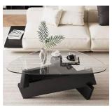 Modern Mid Century Triangle Glass Coffee Table, Black, 35.5