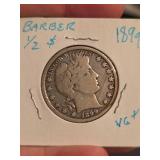 1899 Barber silver half dollar