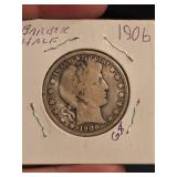 1906 Barber silver half dollar