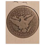 1907-S Barber silver half dollar