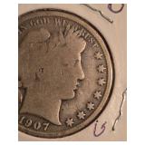 1907-O Barber silver half dollar