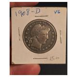 1908-D Barber silver half dollar