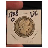 1908-O Barber silver half dollar