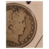 1908-O Barber silver half dollar