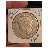 1934-S Peace silver dollar