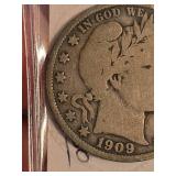 1909 Barber silver half dollar