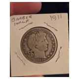 1911  Barber silver half dollar