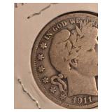 1911  Barber silver half dollar