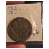 1912-D Barber silver quarter dollar