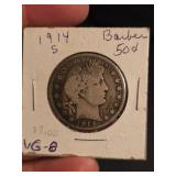 1914-S Barber silver half dollar