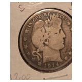 1914-S Barber silver half dollar