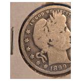 1899 Barber silver quarter