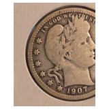 1907 Barber silver quarter