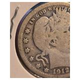 1912 Barber silver quarter