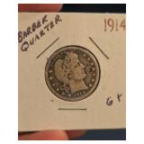 1914 Barber silver quarter