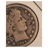 1914 Barber silver quarter
