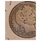 1916-D Barber silver quarter