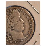 1916-D Barber silver quarter