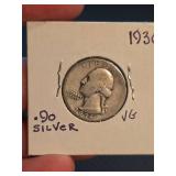 1936 Washington silver quarter