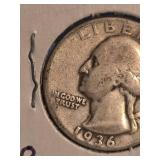 1936 Washington silver quarter