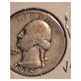 1936 Washington silver quarter