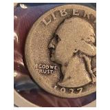 1937-D Washington silver quarter