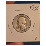 1938 Washington silver quarter