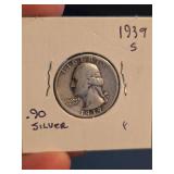 1939-S Washington silver quarter