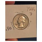 1945-D Washington silver quarter