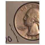 1945-D Washington silver quarter