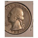 1945-D Washington silver quarter