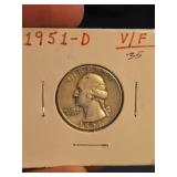 1951-D Washington silver quarter
