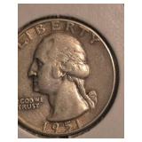 1951-D Washington silver quarter