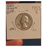 1953-S Washington silver quarter