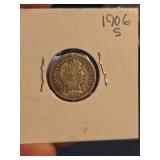 1906-S Barber silver dime