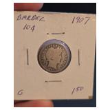1907 Barber silver dime