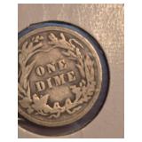 1907 Barber silver dime