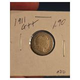 1911 Barber silver dime