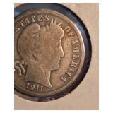 1911 Barber silver dime