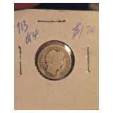 1913 Barber silver dime