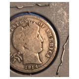 1914 Barber silver dime
