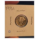 1931 Mercury silver dime