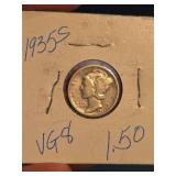 1935-S Mercury silver dime