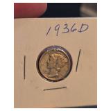 1936-D Mercury silver dime